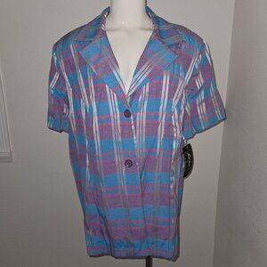 NEW VTG Sweet Suit Woman Blue Purple Plaid Blazer Jacket Size 24W Short-Sleeves